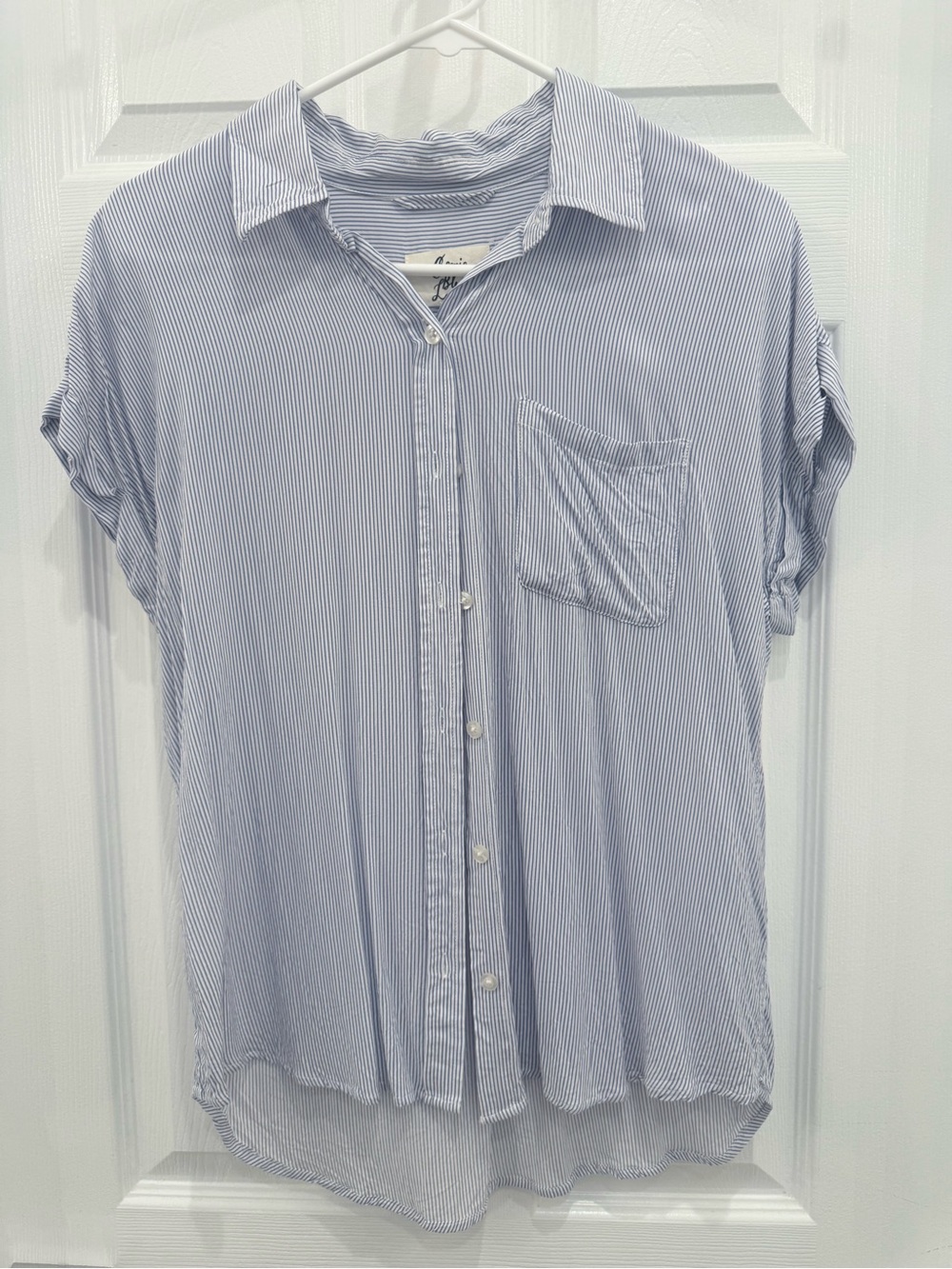Women’s Light Blue Pinstriped Casual Button-Down Shirt